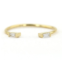 Sterling Silver Baguette CZ Open Design Tiny Stackable Ring