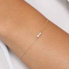 925 Silver Minimal Baguette Cubic Zirconia Dainty Bracelet