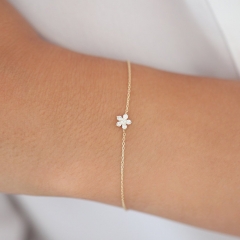 14K Gold Sterling Silver CZ Cluster Flower Design Dainty Bracelet