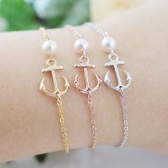 Friendship Jewelry Sterling Silver Anchor Bracelet with Pearl Christmas Gift