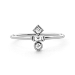 Dainty Sterling Silver Mix Baguette and Round CZ Mini Ring