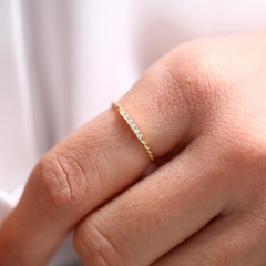 Dainty Sterling Silver Micro Pave Twisted Stacking Wedding Band Ring