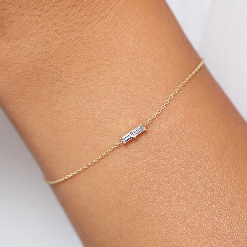 925 Silver Minimal Baguette Cubic Zirconia Dainty Bracelet