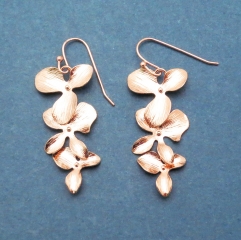 Beautiful Sterling Silver Rose Gold Orchid Flower Earrings for Wedding