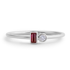 Dainty Sterling Silver Baguette Ruby CZ Anniversary Ring July Birthstone Thin Ring