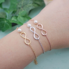 Bridesmaid Jewelry Sterling Silver Infinity Bracelet with Pearl for Wedding