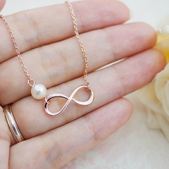 Bridesmaid Jewelry Sterling Silver Infinity Bracelet with Pearl for Wedding