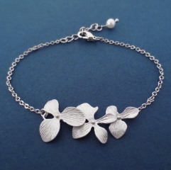 Dainty Jewelry Sterling Silver Orchid Flower Bracelet for Wedding