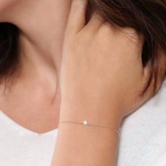 Dainty Sterling Silver Cubic Zirconia Tiny Star Bracelet for Women