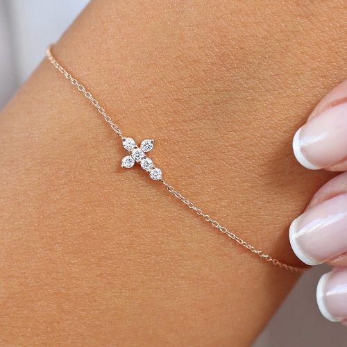 Sterling Silver Tiny White CZ Mini Cross Bracelet