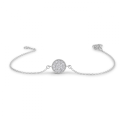 Sterling Silver Pave Set Cubic Zirconia Tiny Disc Circle Bracelet