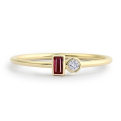 Dainty Sterling Silver Baguette Ruby CZ Anniversary Ring July Birthstone Thin Ring