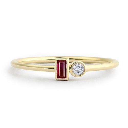 Dainty Sterling Silver Baguette Ruby CZ Anniversary Ring July Birthstone Thin Ring