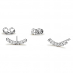 Minimal Sterling Silver Cubic Zirconia Curved Bar Dainty Earrings
