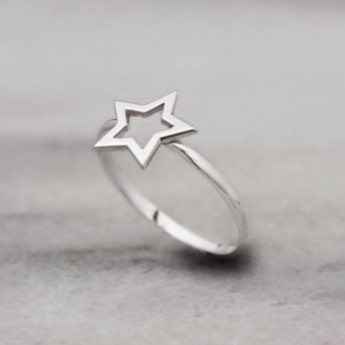 Sterling Silver Dainty Wish Star Frame Stacking Ring
