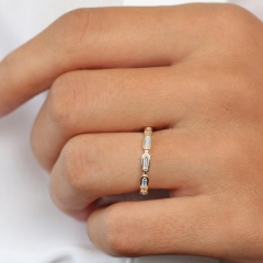 Sterling Silver Baguette Cubic Zirconia Half Eternity Wedding Ring