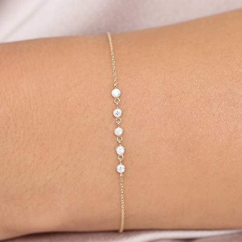 Dainty Sterling Silver 5 Link Floating Cubic Zirconia Chain Bracelet