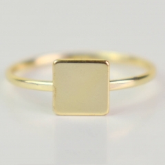 14K Yellow Gold Square ID Ring, Dainty Stackable Ring in 925 Silver