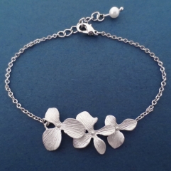 Dainty Jewelry Sterling Silver Orchid Flower Bracelet for Wedding