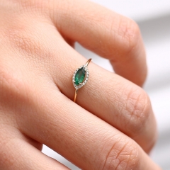 Delicate Sterling Silver Handmade Emerald Marquise Engagement Ring