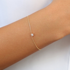 Dainty Sterling Silver Cubic Zirconia Tiny Star Bracelet for Women