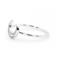 Sterling Silver Crescent Moon Upside Down CZ Crescent Moon Ring Double Horn Ring