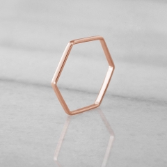 14K Rose Gold Sterling Silver Women Hexagon Wedding Band Geometric Ring