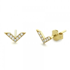 Delicate Sterling Silver 14K Gold CZ Chevron Earrings V Stud Earrings