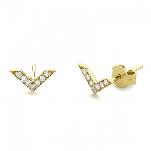 Delicate Sterling Silver 14K Gold CZ Chevron Earrings V Stud Earrings