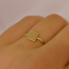 14K Yellow Gold Square ID Ring, Dainty Stackable Ring in 925 Silver