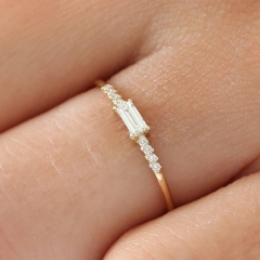 Thin Simple Delicate Minimalist Baguette CZ Engagement Silver Ring