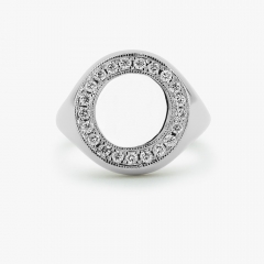 Sterling Silver Signet Ring Cubic Zirconia Monogram Ring