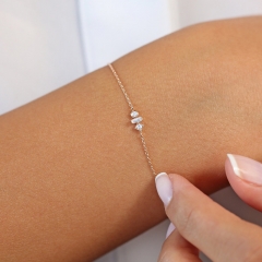 Minimalist Sterling Silver Baguette abd Round Cut CZ Dainty Bracelet