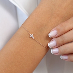 Sterling Silver Tiny White CZ Mini Cross Bracelet