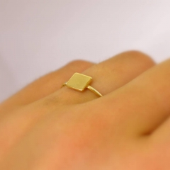 14K Yellow Gold Square ID Ring, Dainty Stackable Ring in 925 Silver