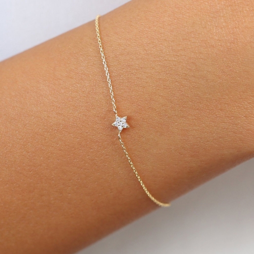 Dainty Sterling Silver Cubic Zirconia Tiny Star Bracelet for Women