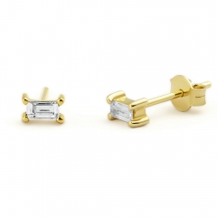 Simple Dainty Baguette Cut CZ Stud Earrings in 925 Silver