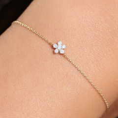 14K Gold Sterling Silver CZ Cluster Flower Design Dainty Bracelet