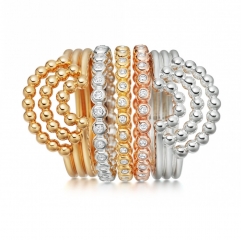 Sterling Silver Three Pieces Mini Beaded Curved Stackable Ring