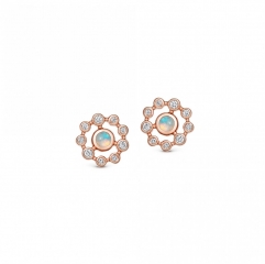 Dainty Sterling Silver Cubic Zirconia and Lad Opal Circle Stud Earrings