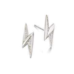 Sterling Silver Cubic Zirconia Mini Lightning Bolt Stud Earrings