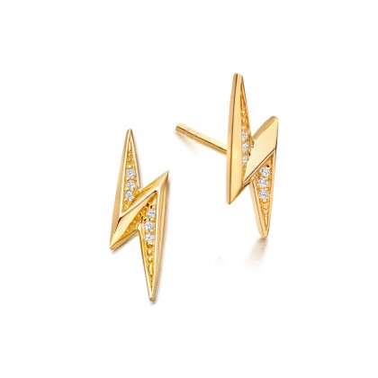 Sterling Silver Cubic Zirconia Mini Lightning Bolt Stud Earrings