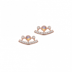 Dainty Sterling Silver Cubic Zirconia and Lab Opal Ellipse Stud Earrings