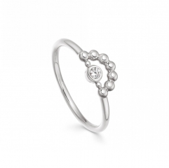 Sterling Silver Solitaire Mini Beaded Half Circle Ring