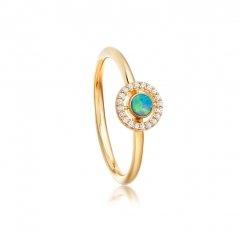 Sterling Silver Cubic Zirconia Opal Mini Round Ring