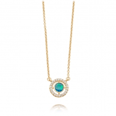 Sterling Silver Cubic Zirconia Opal Mini Round Necklace