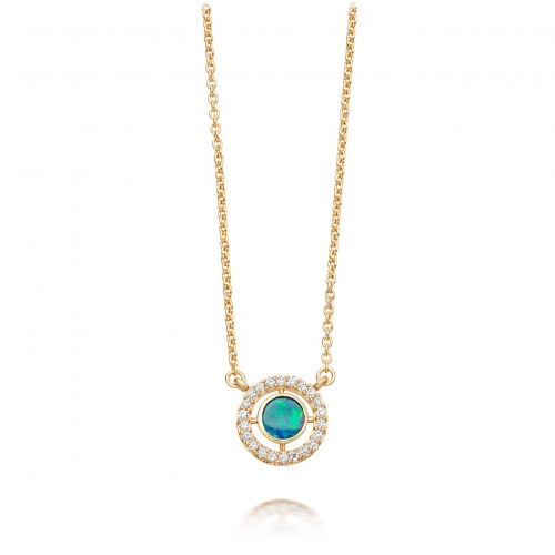 Sterling Silver Cubic Zirconia Opal Mini Round Necklace