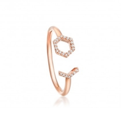 Sterling Silver Rose Gold Cubic Zircinia Honeycomb Chevron Open Ring