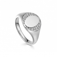 High Polish Sterling Silver Cubic Zirconia Biography Signet Ring