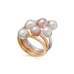 Dainty Sterling Silver Pearl Open Ring with Adjustable Size